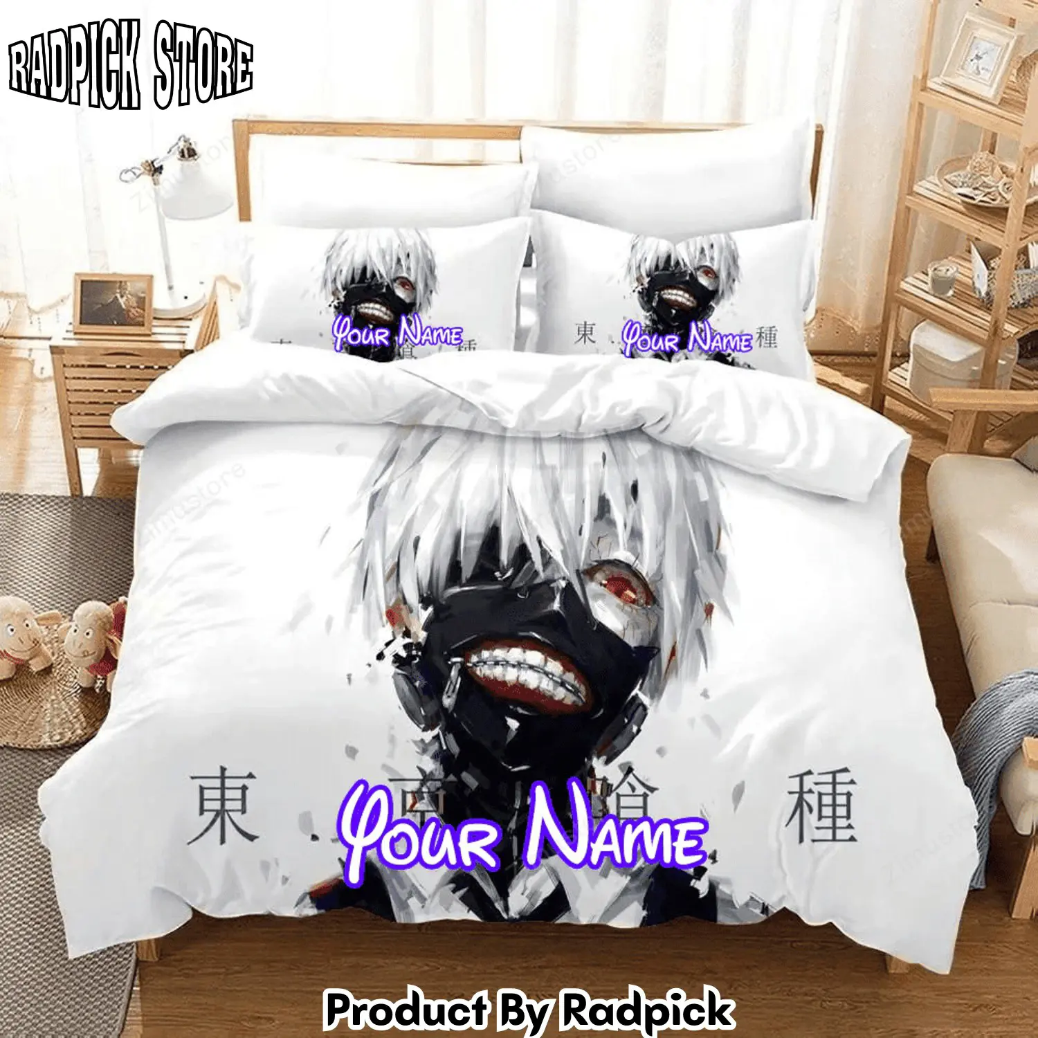 Radpick tokyo ghoul bed set white kaneki ken bedding anime gift for fans rp327719